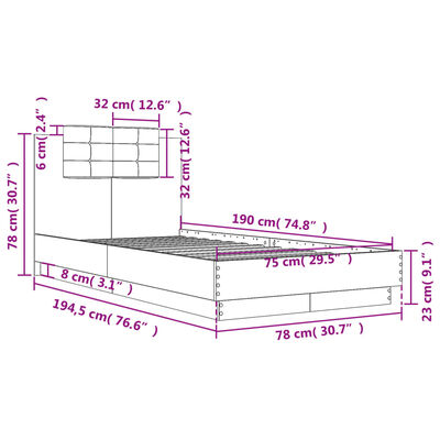 vidaXL Bedframe met hoofdbord bewerkt hout zwart 75x190 cm