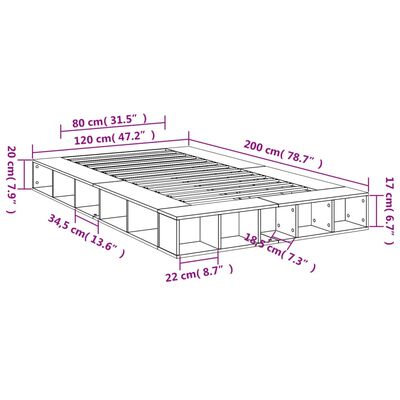 vidaXL Bedframe bewerkt hout gerookt eikenkleurig 120x200 cm