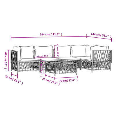 vidaXL 6-delige Loungeset met kussens staal wit