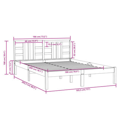 vidaXL Bedframe massief hout wit 180x200 cm