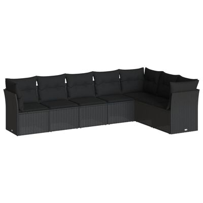 vidaXL 7-delige Loungeset met kussens poly rattan zwart