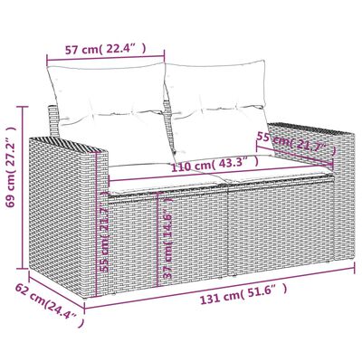 vidaXL Tuinbank 2-zits met kussens poly rattan beige