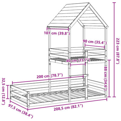 vidaXL Kinderbed met huisje massief grenenhout wasbruin 90x200 cm