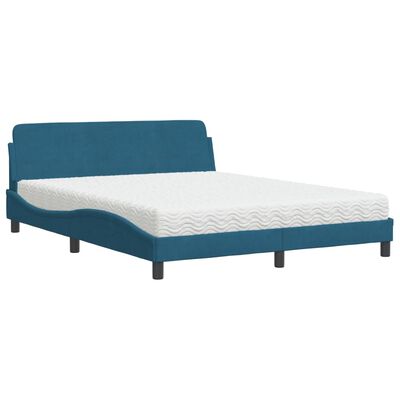 vidaXL Bed met matras fluweel blauw 160x200 cm