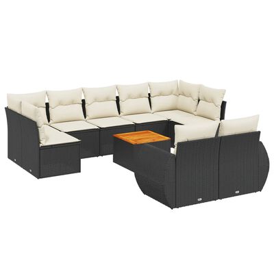 vidaXL 10-delige Loungeset met kussens poly rattan zwart