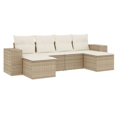 vidaXL 6-delige Loungeset met kussens poly rattan beige