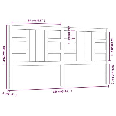 vidaXL Hoofdbord 186x4x100 cm massief grenenhout zwart