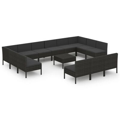 vidaXL 14-delige Loungeset met kussens poly rattan zwart