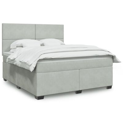 vidaXL Boxspring met matras fluweel lichtgrijs 180x200 cm