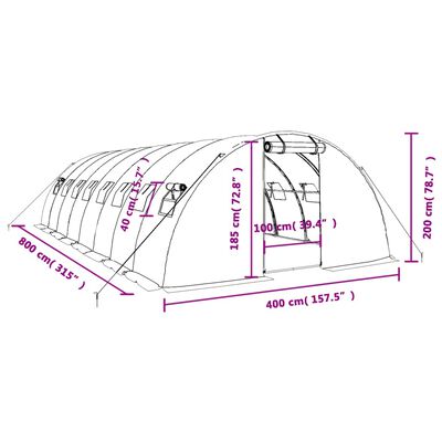 vidaXL Tuinkas met stalen frame 32 m² 8x4x2 m groen