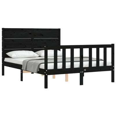 vidaXL Bedframe met hoofdbord massief hout zwart