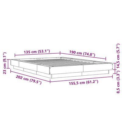 vidaXL Bedframe met LED-verlichting bewerkt hout wit 135x190 cm