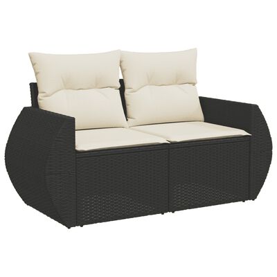 vidaXL 5-delige Loungeset met kussens poly rattan zwart