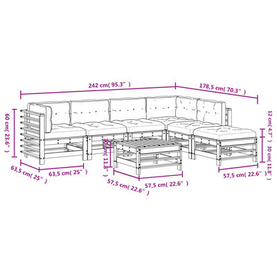 vidaXL 7-delige Loungeset met kussens massief hout grijs