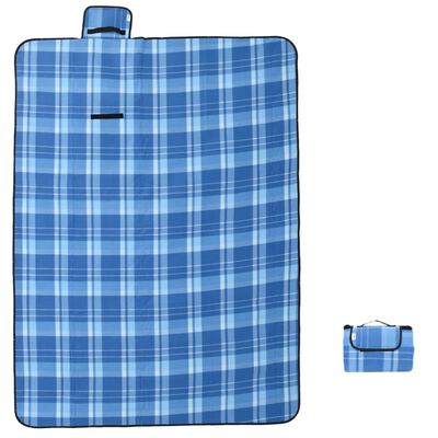 vidaXL Picknickkleed opvouwbaar geruit 200x150 cm fluweel blauw