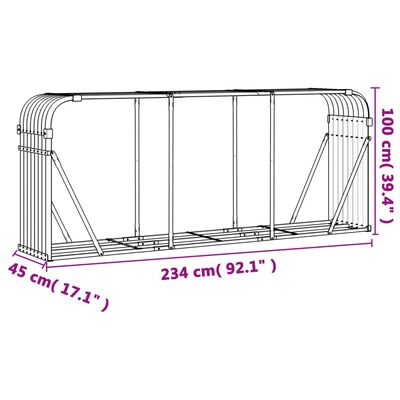 vidaXL Haardhoutopslag 234x45x100 cm gegalvaniseerd staal lichtgrijs