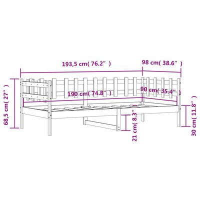 vidaXL Slaapbank zonder matras 90x190 cm massief grenenhout wit