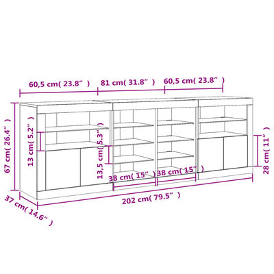 vidaXL Dressoir met LED-verlichting 202x37x67 cm wit