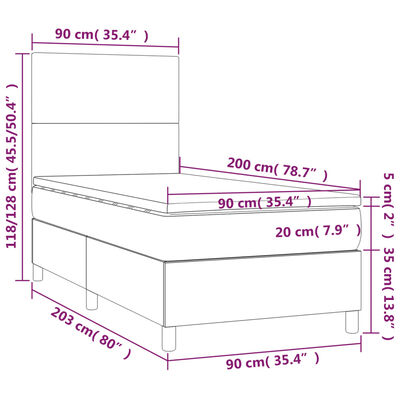 vidaXL Boxspring met matras en LED stof lichtgrijs 90x200 cm