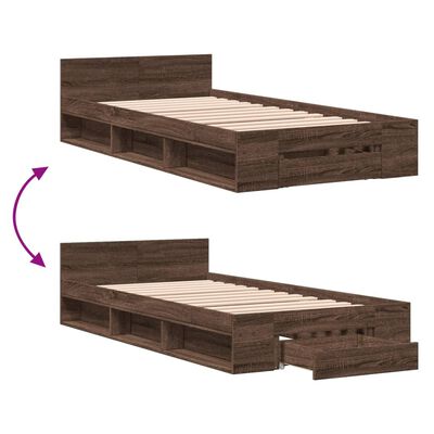 vidaXL Bedframe met lade bewerkt hout bruin eikenkleurig 75x190 cm