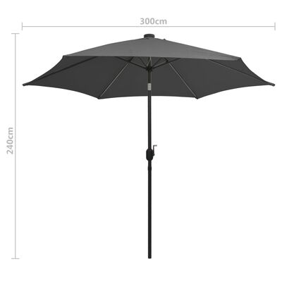 vidaXL Parasol met LED-verlichting en aluminium paal 300 cm antraciet