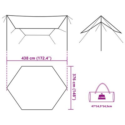 vidaXL Kampeerluifel waterdicht 438x376x212 cm olijfgroen