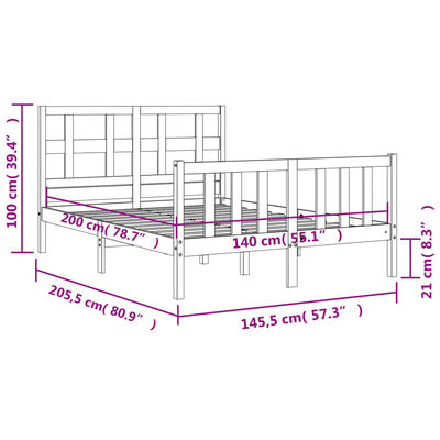 vidaXL Bedframe met hoofdbord massief hout zwart 140x200 cm