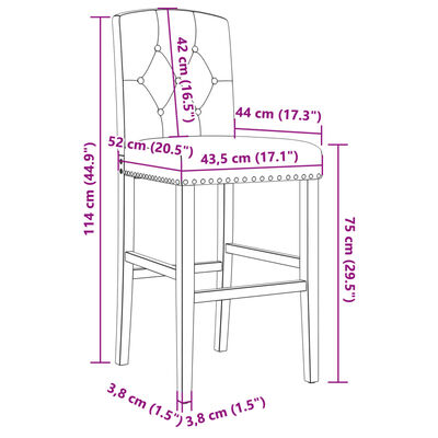 vidaXL Barstoelen 2 st massief rubberhout en stof