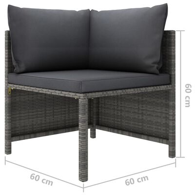 vidaXL 3-delige Loungeset met kussens poly rattan grijs