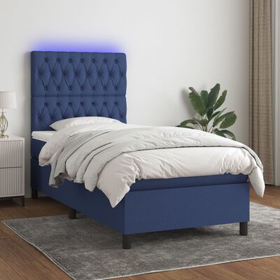 vidaXL Boxspring met matras en LED stof blauw 90x190 cm