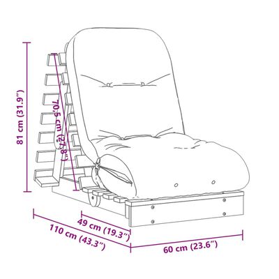 vidaXL Futon slaapbank met matras 60x206x11 cm grenenhout wasbruin