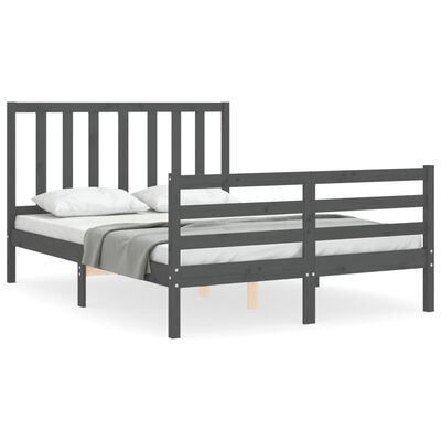 vidaXL Bedframe met hoofdbord massief hout grijs 140x190 cm