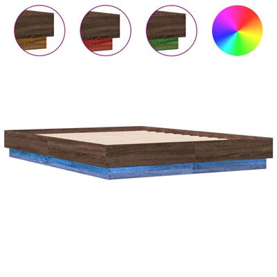 vidaXL Bedframe met LED-verlichting bruin eikenkleurig 140x190 cm