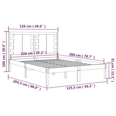 vidaXL Bedframe massief grenenhout zwart 120x200 cm