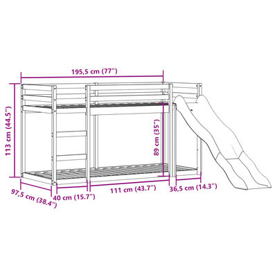 vidaXL Stapelbed met glijbaan en ladder grenenhout wasbruin 90x190 cm