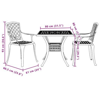 vidaXL 3-delige Bistroset gietaluminium groen