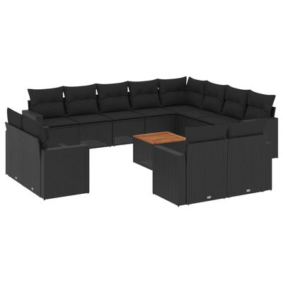 vidaXL 13-delige Loungeset met kussens poly rattan zwart