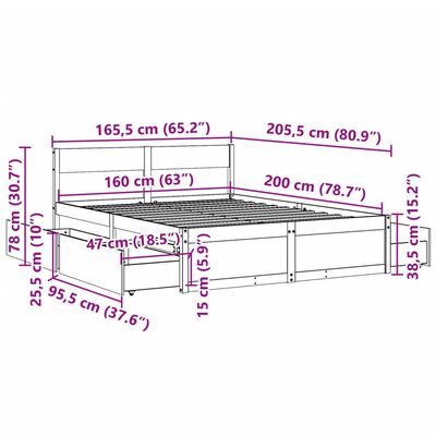 vidaXL Bedframe zonder matras massief grenenhout wasbruin 160x200 cm