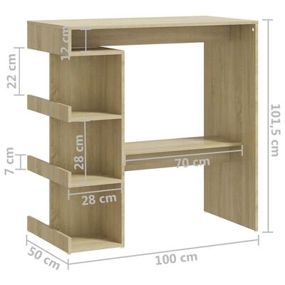 vidaXL Bartafel met opbergrek 100x50x101,5 cm hout sonoma eiken