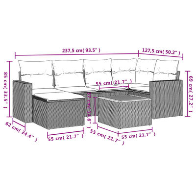 vidaXL 7-delige Loungeset met kussens poly rattan grijs