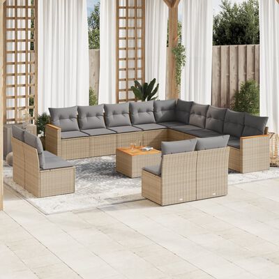 vidaXL 14-delige Loungeset met kussens poly rattan beige