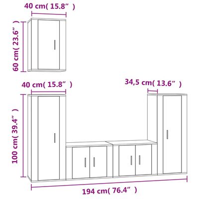 vidaXL 5-delige Tv-meubelset bewerkt hout bruin eikenkleur