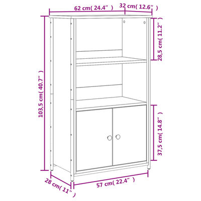 Hoge kast 62x32x103,5 cm bewerkt hout gerookt eikenkleurig