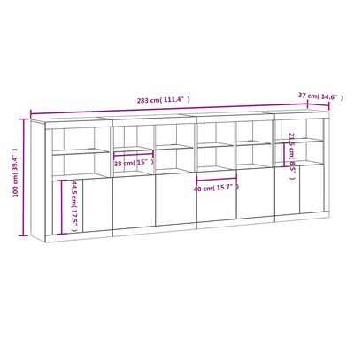 vidaXL Dressoir met LED-verlichting 283x37x100 cm grijs sonoma eiken