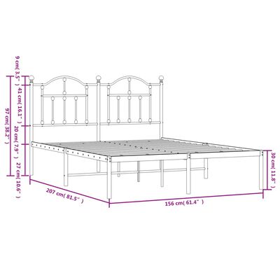 vidaXL Bedframe met hoofdbord metaal wit 150x200 cm