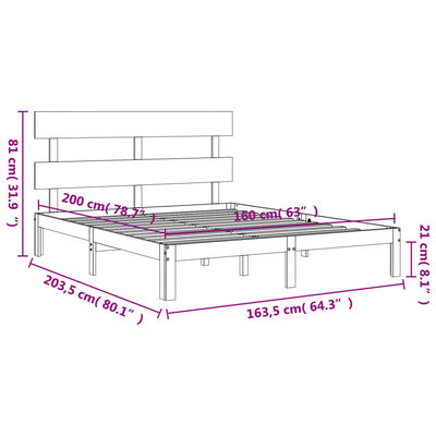 vidaXL Bedframe met hoofdbord massief hout wit 160x200 cm