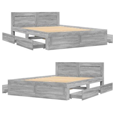 vidaXL Bedframe met hoofdeinde bewerkt hout grijs sonoma 140x190 cm