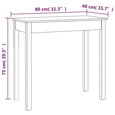 vidaXL Wandtafel 80x40x75 cm massief grenenhout wit