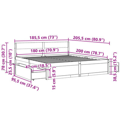 vidaXL Bedframe zonder matras massief grenenhout wit 180x200 cm