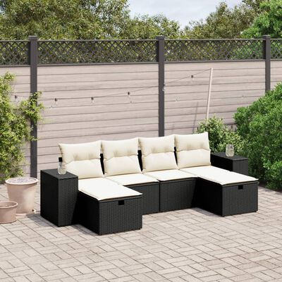 vidaXL 6-delige Loungeset met kussens poly rattan zwart